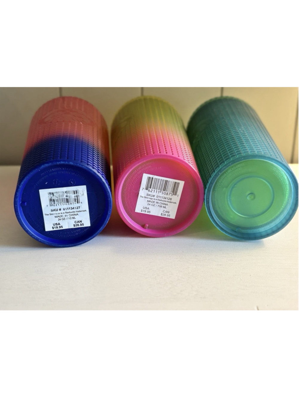Lot (3) Starbucks Tumbler 24 oz Venti Iridescent Ombré Grid Vibrant Pink Green + - Picture 7 of 12